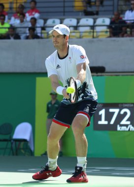  Olimpiyat Şampiyonu Andy Murray Büyük Britanya'nın işlemi Rio 2016 Olimpiyat Oyunları sırasında erkekler tekler yarı final