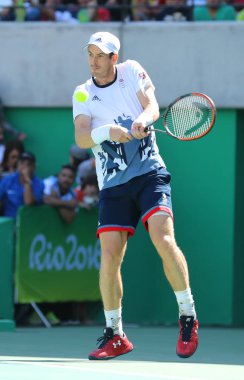  Olimpiyat Şampiyonu Andy Murray Büyük Britanya'nın işlemi Rio 2016 Olimpiyat Oyunları sırasında erkekler tekler yarı final
