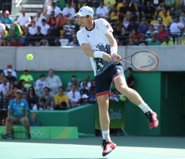  Olimpiyat Şampiyonu Andy Murray Büyük Britanya'nın işlemi Rio 2016 Olimpiyat Oyunları sırasında erkekler tekler yarı final
