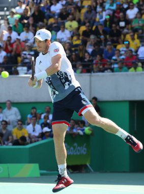  Olimpiyat Şampiyonu Andy Murray Büyük Britanya'nın işlemi Rio 2016 Olimpiyat Oyunları sırasında erkekler tekler yarı final