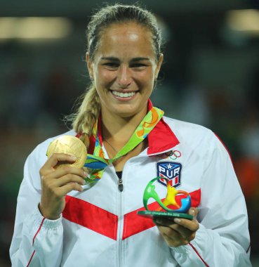 Olimpiyat Şampiyonu Porto Riko Monica Puig Tenis kadın zaferine Rio 2016 Olimpiyat Oyunları son single sonra madalya töreni sırasında