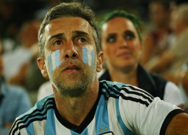 Arjantinli fan destek Grand Slam şampiyonu Juan Martin Del Potro Arjantin erkekler tekler finali Rio 2016 Olimpiyat Oyunları sırasında