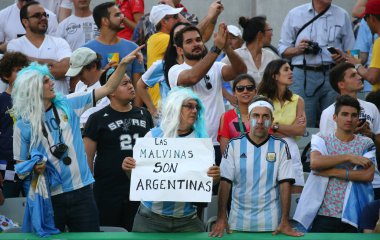 Arjantinli hayranları erkekler tekler Tenis finali Rio 2016 Olimpiyat Oyunları sırasında Grand Slam şampiyonu Juan Martin Del Potro Arjantin desteği