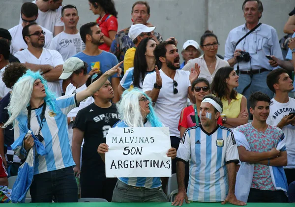 Arjantinli hayranları erkekler tekler Tenis finali Rio 2016 Olimpiyat Oyunları sırasında Grand Slam şampiyonu Juan Martin Del Potro Arjantin desteği