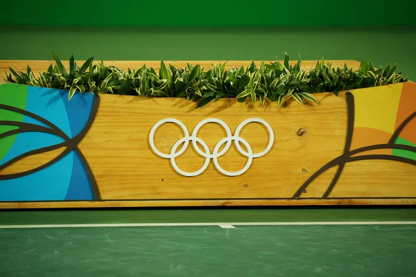 Medal podium during tennis men singles final medal ceremony at the Maria Esther Bueno Court of the Rio 2016 Olympic Games at the Olympic Tennis Centre — Stock Photo, Image