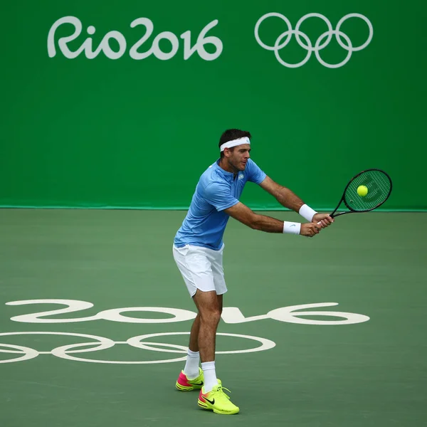 Grand Slam champion Juan Martin Del Potro of Argentina in action during his quarterfinal match of the Rio 2016 Olympic Games at the Olympic Tennis Centre — Stock Photo, Image