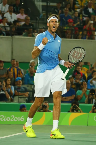 Campeón del Grand Slam Juan Martin Del Potro de Argentina en acción durante su partido final de singles masculinos de los Juegos Olímpicos de Río 2016 — Foto de Stock