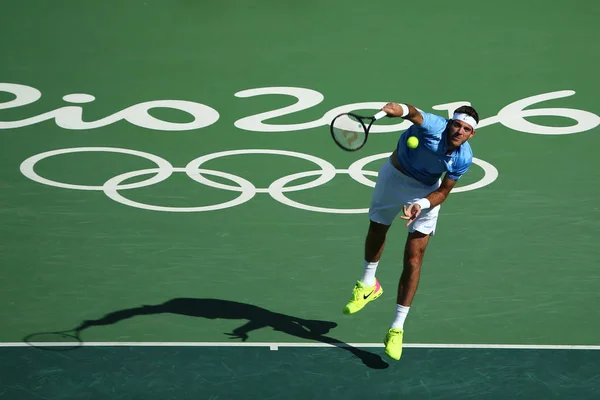 Grand Slam Championem Juan Martin Del Potro Argentyny w akcji podczas meczu półfinału Igrzysk Rio 2016 — Zdjęcie stockowe