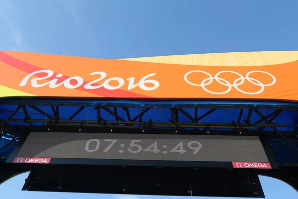 Mållinjen i tävlingen Rio 2016 olympiska cykling Road av OS Rio 2016 i Rio de Janeiro — Stockfoto