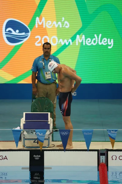 Campeão olímpico Ryan Lochte dos Estados Unidos antes do revezamento medley individual de 200m masculino dos Jogos Olímpicos Rio 2016 no Estádio Aquático Olímpico — Fotografia de Stock