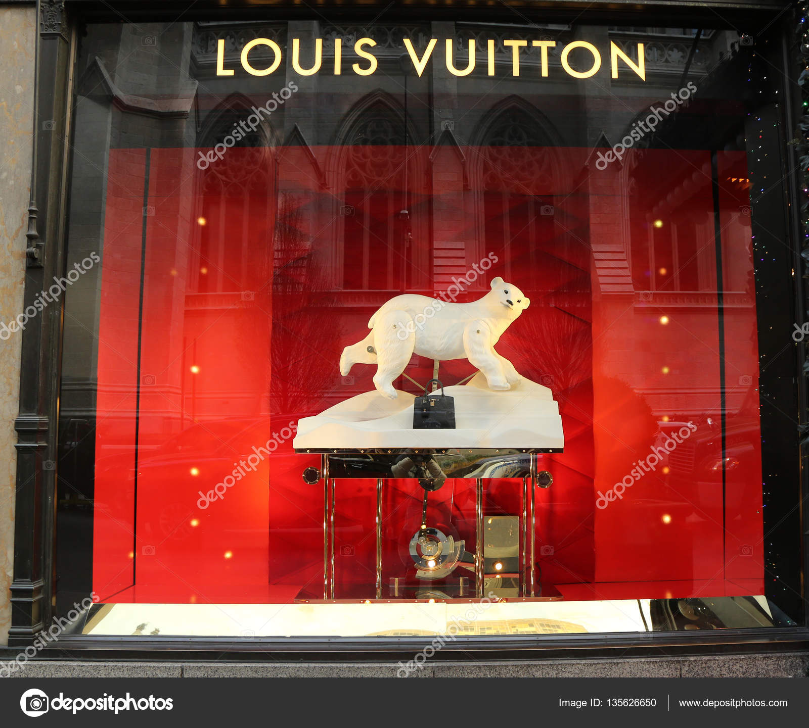 Louis Vuitton Holidays window display at Sacks Fifth Avenue luxury department store in Manhattan ...