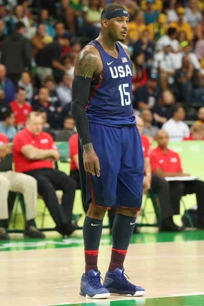 Le champion olympique Carmelo Anthony de l'équipe des États-Unis en action lors du match de basket-ball du groupe A entre l'équipe des États-Unis et l'Australie des Jeux Olympiques de Rio 2016 — Photo