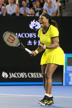 Yirmi bir kez Grand Slam şampiyonu Serena Williams Avustralya Açık 2016 onun son maç sırasında eylem