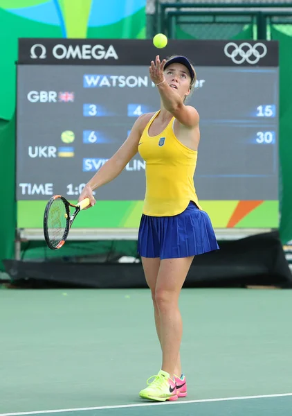 Tenisista Elina Svitolina Ukrainy w akcji podczas singli drugiej rundy meczu Igrzysk Rio 2016 — Zdjęcie stockowe