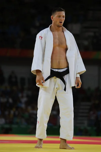 Campeón Olímpico República Checa Judoka Lukas Krpalek después de la victoria contra Jorge Fonseca de Portugal - 100 kg partido de los Juegos Olímpicos de Río 2016 — Foto de Stock