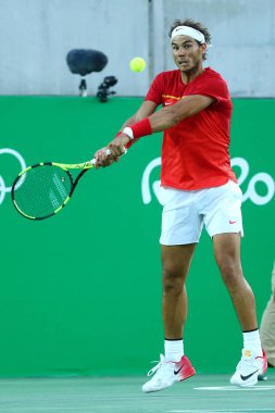 Yarı final Rio 2016 Olimpiyat Oyunları Olimpiyat Şampiyonu İspanya Rafael Nadal eylem sırasında erkekler tekler