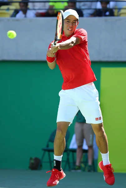 Professionell tennisspelare Kei Nishikori i Japan under hans mäns singlar semifinalen matchen av OS Rio 2016 — Stockfoto