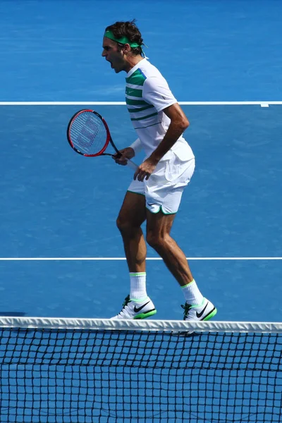 Der 17-malige Grand-Slam-Champion Roger Federer aus der Schweiz im Viertelfinale der Australian Open 2016 — Stockfoto