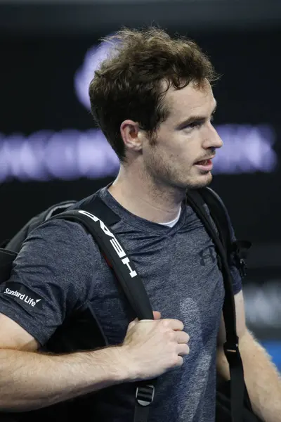 Il campione del Grande Slam Andy Murray del Regno Unito dopo la sua partita del terzo round dell'Australian Open 2016 a Rod Laver Arena — Foto Stock