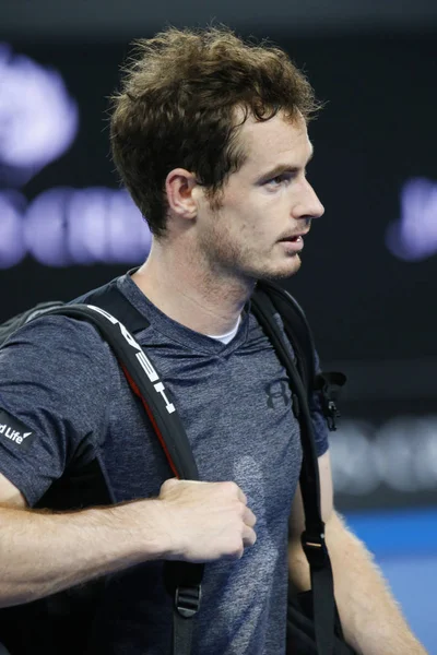 Campeão do Grand Slam Andy Murray do Reino Unido após sua partida no Australian Open 2016 round 3 no Rod Laver Arena — Fotografia de Stock