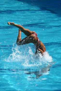 Ona Carbonell ve Gemma Mengual İspanya'nın senkronize yüzme duets ücretsiz rutin başlangıç Rio 2016 Olimpiyat Oyunları sırasında rekabet 