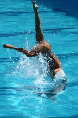 Ona Carbonell ve Gemma Mengual İspanya'nın senkronize yüzme duets ücretsiz rutin başlangıç Rio 2016 Olimpiyat Oyunları sırasında rekabet 