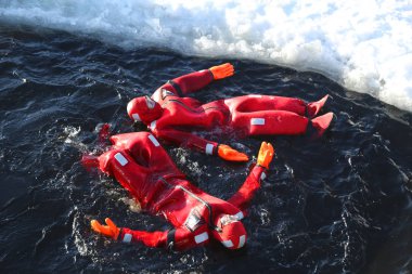 Hayatta kalma takım elbise buz yüzerek donmuş Baltık Denizi tanımlanamayan turistler kadar dişli.