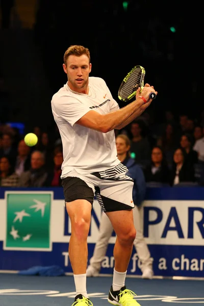 Giocatore professionista di tennis Jack Sock degli Stati Uniti in azione durante l'evento di tennis BNP Paribas Showdown 10th Anniversary — Foto Stock