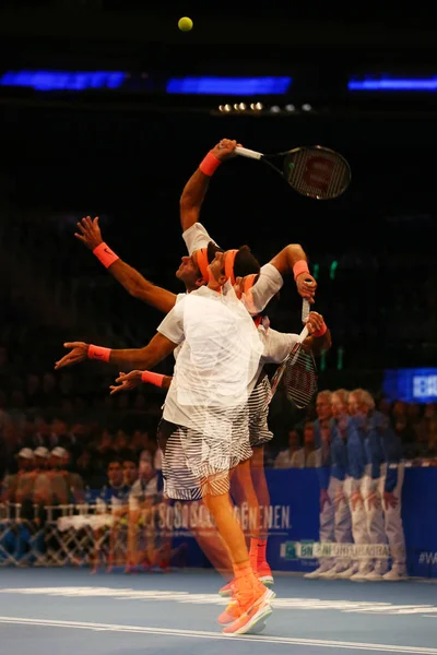 Grand Slam πρωταθλητής Juan Martin Del Potro της Αργεντινής σε δράση κατά τη διάρκεια της Bnp Paribas αναμέτρηση 10η Επετειακή εκδήλωση για τένις — Φωτογραφία Αρχείου