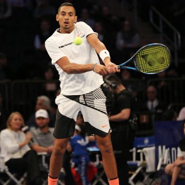  Profesyonel tenis oyuncusu Nick Kyrgios Avustralya Bnp Paribas Showdown 10 yıldönümü Tenis olay sırasında eylem