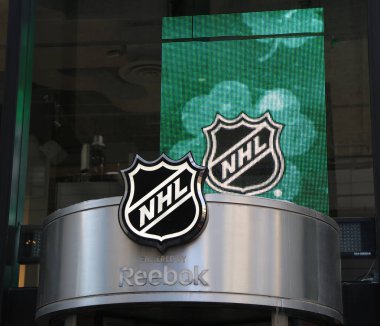 The NHL shop windows decoration in Manhattan clipart
