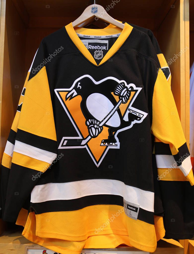 NEW YORK - MARCH 16, 2017: The Pittsburgh Penguins jersey on display at NHL store in Midtown Manhattan.