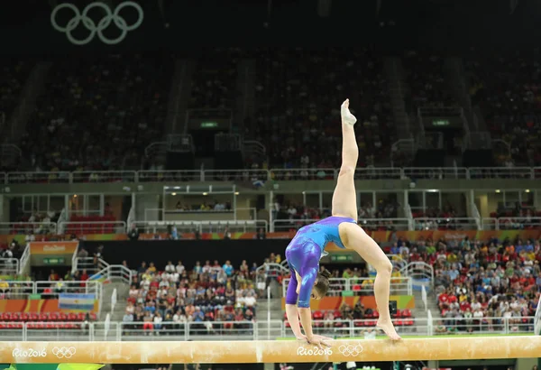 Artistic gymnast Aliya Mustafina of Russian Federation competes on the balance beam at women's all-around gymnastics at Rio 2016 Olympic Games — Stock Photo, Image