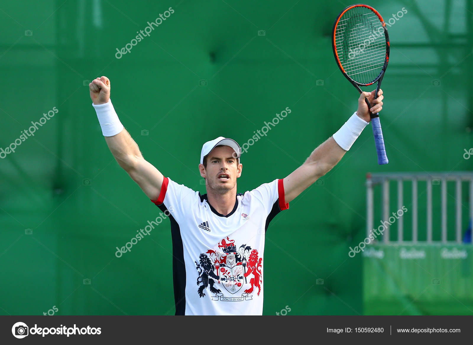 Olympic champion Andy Murray of Great Britain celebrates victory after