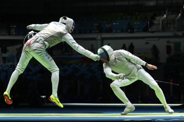 Fencer takım ABD m takım Rusya fencer erkekler takım folyo Rio 2016 Olimpiyat Oyunları karşı yarışıyor