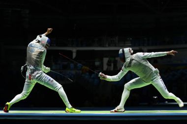 Fencer takım ABD m takım Rusya fencer erkekler takım folyo Rio 2016 Olimpiyat Oyunları karşı yarışıyor