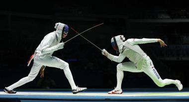 Fencer takım ABD m takım Rusya fencer erkekler takım folyo Rio 2016 Olimpiyat Oyunları karşı yarışıyor