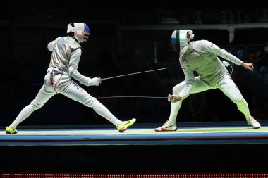 Fencer takım ABD m takım Rusya fencer erkekler takım folyo Rio 2016 Olimpiyat Oyunları karşı yarışıyor