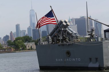 US Navy Ticonderoga-class cruisers USS San Jacinto docked in Brooklyn Cruise Terminal during Fleet Week 2017 in New York. clipart