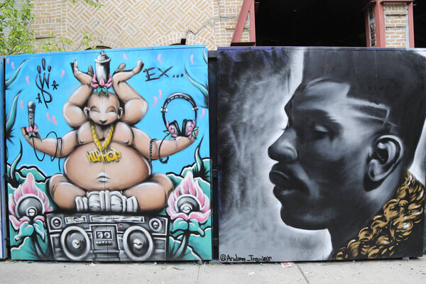 Mural art at new street art attraction Underhill Walls at Prospect Park in Brooklyn 