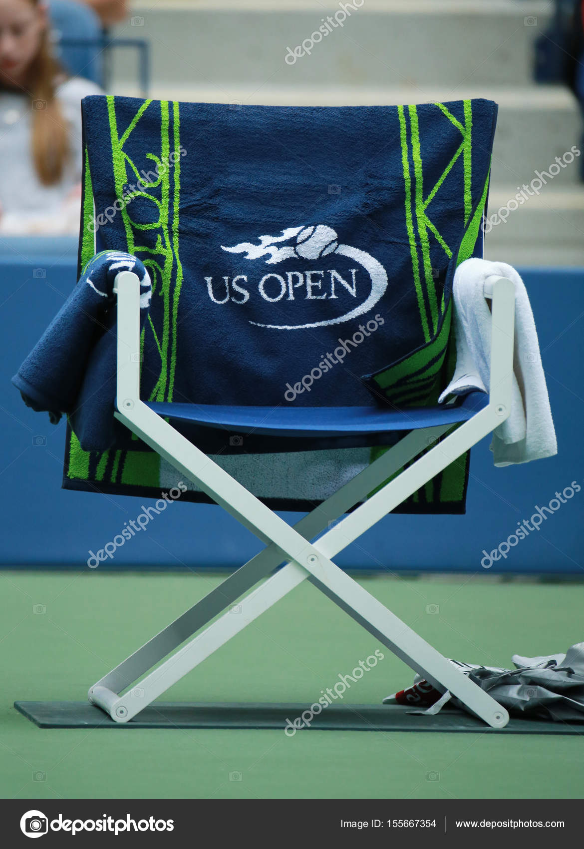 Us Open 2016 Official Towel On Player Chair Stock