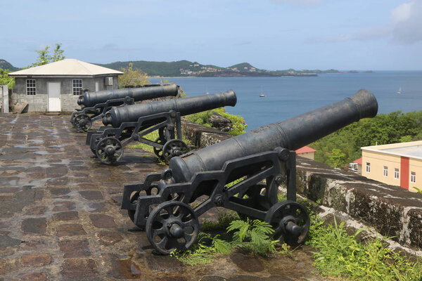 Old cannons at historical Fort George in St. George's, Grenada