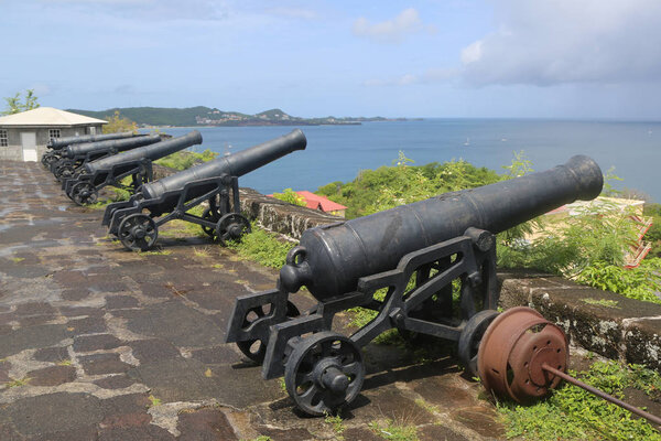 Old cannons at historical Fort George in St. George's, Grenada