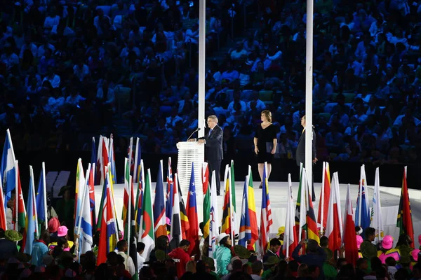 Ordförande för den internationella olympiska kommittén Thomas Bach på Maracana olympiska stadion under invigningen av olympiska spelen i Rio 2016 sommar — Stockfoto