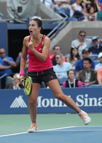 Jogadora profissional de tênis Anastasija Sevastova da Letônia em ação durante seu US Open 2016 round four match no Billie Jean King National Tennis Center — Fotografia de Stock