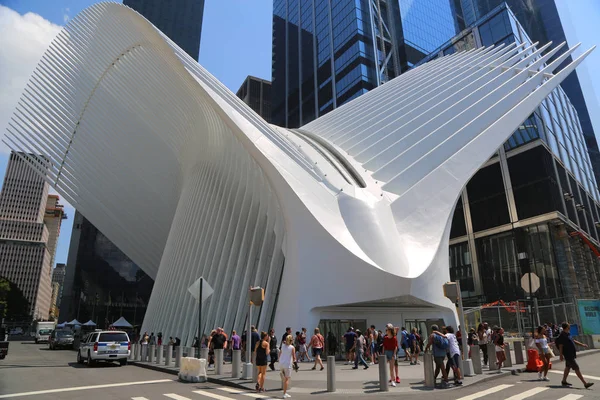 World Trade Center Transportation Hub Oculus designet av Santiago Calatrava på nedre Manhattan – stockfoto