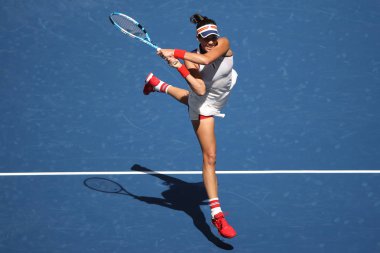 Grand Slam şampiyonu Garbina Muguruza eylem onun bize açık 2017 sırasında İspanya birinci tur maç