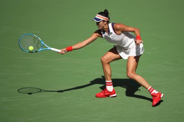 Grand Slam şampiyonu Garbina Muguruza eylem onun bize açık 2017 sırasında İspanya birinci tur maç