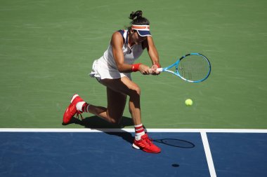 Grand Slam şampiyonu Garbina Muguruza eylem onun bize açık 2017 sırasında İspanya birinci tur maç