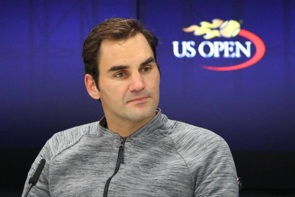 Nineteen times Grand Slam champion Roger Federer of Switzerland during press conference after loss at quarterfinal match at US Open 2017